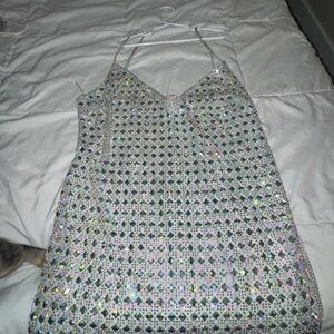Oh Polly Silver Sequin Mini Dress